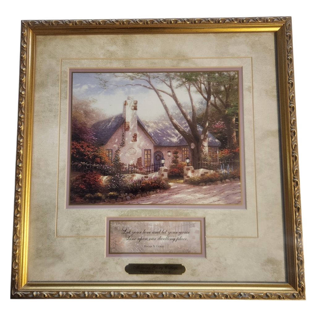 Thomas Kinkade Morning Glory Cottage Framed Print With Gold Frame And COA